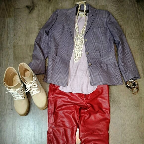 80s Vintage Chili RED High Waist Authentic Waxy Leather Straight Legged Pants - Picture 2 of 16